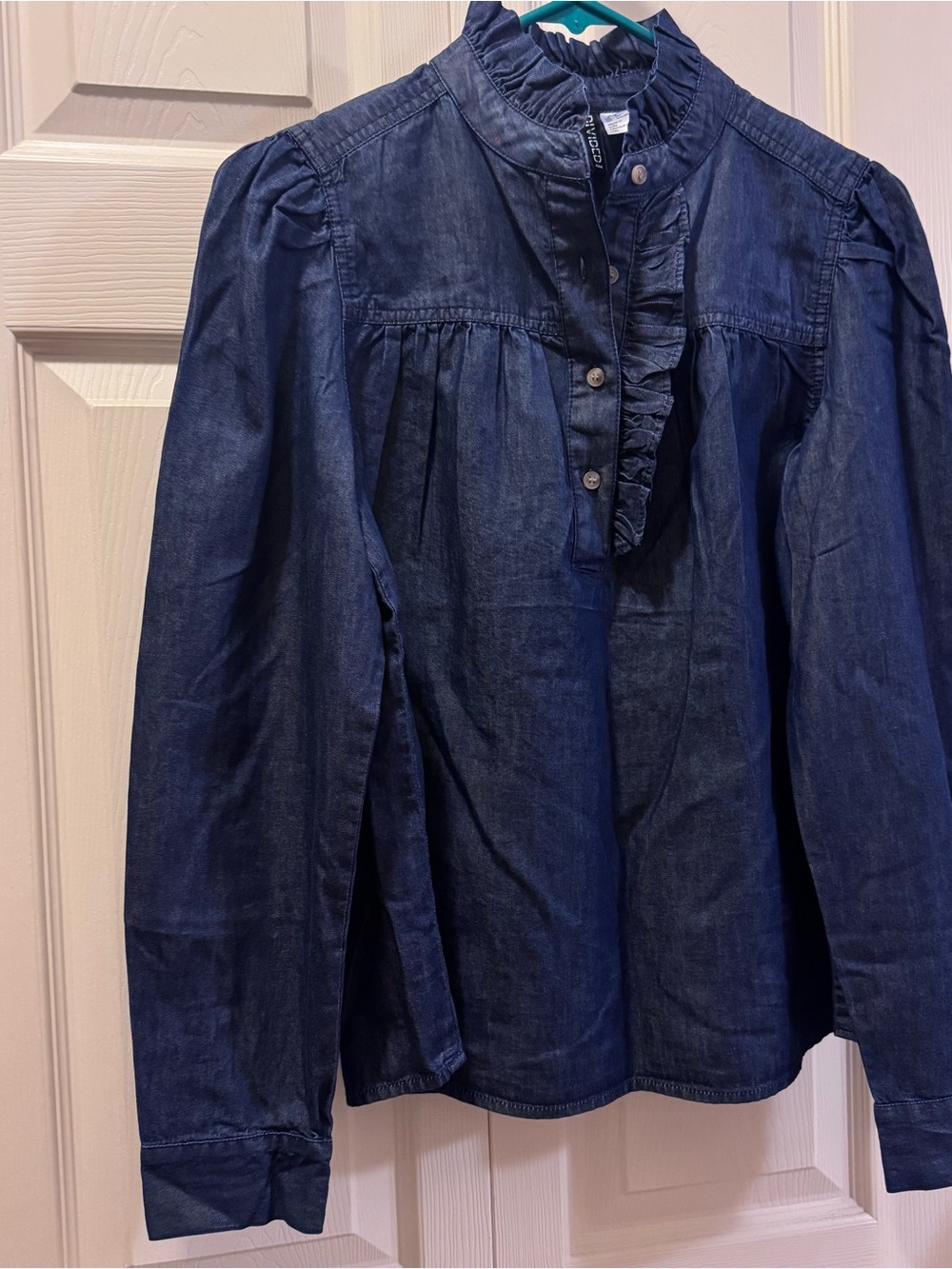 H&M Ruffle-Neck Denim Top